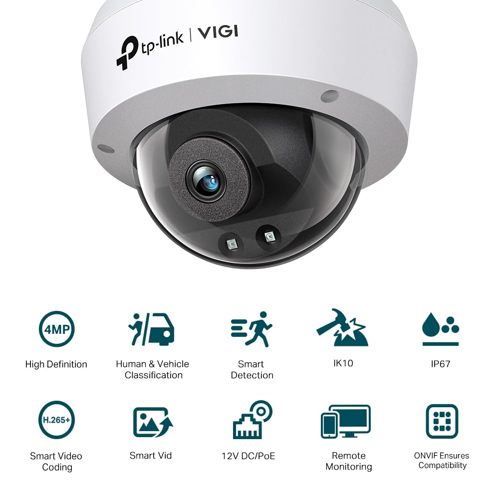 VIGI C240I 4MP IR Dome Network Night IK10 IP67 CMOS TP-Link (4mm) Camera, CCTV, Vision, Anti-theft & Waterproof, H.265+, PoE/12V DC,