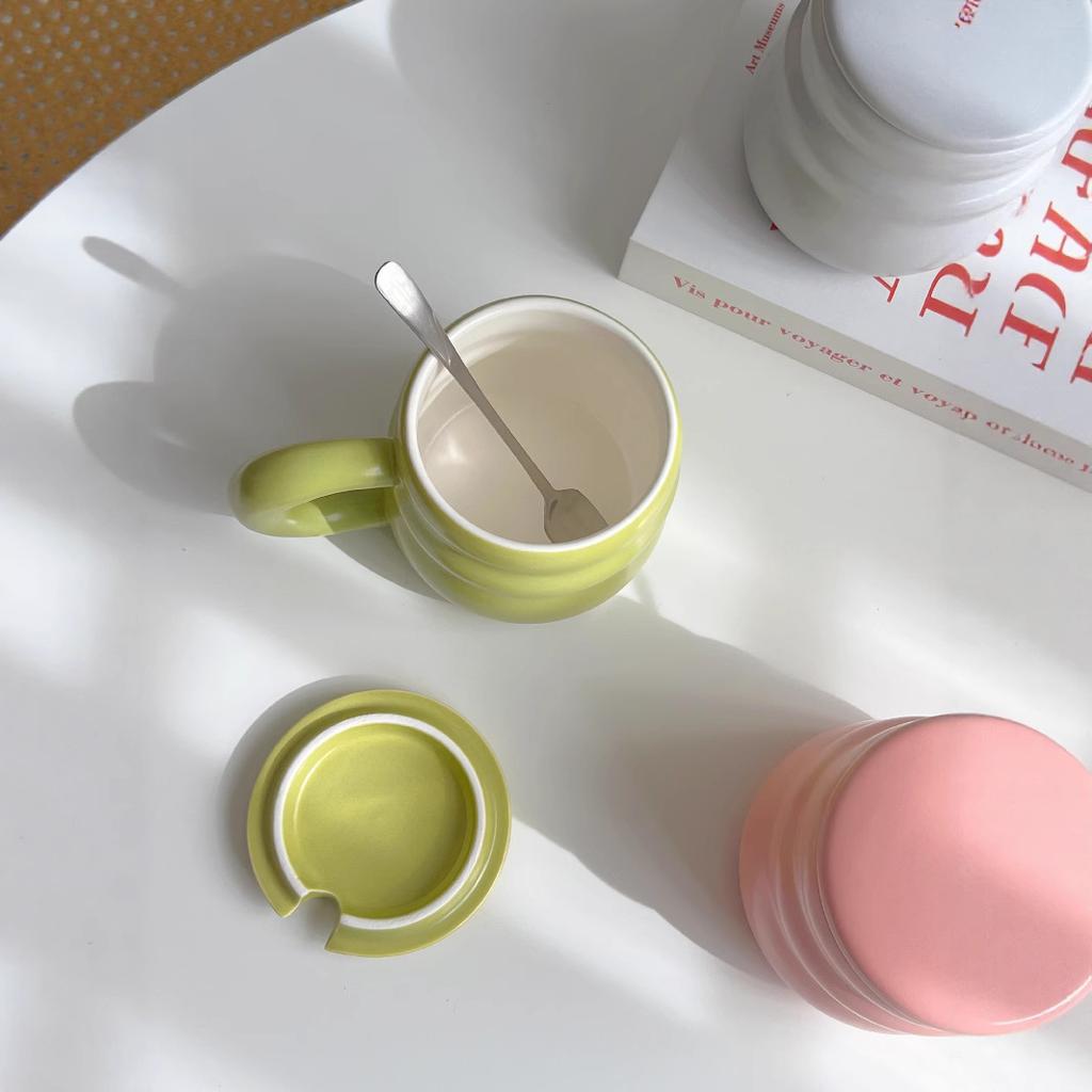 Ceramic Cup Milk Coffee Mug Couple Cute Water Cup with Lid and Spoon Nordic Style