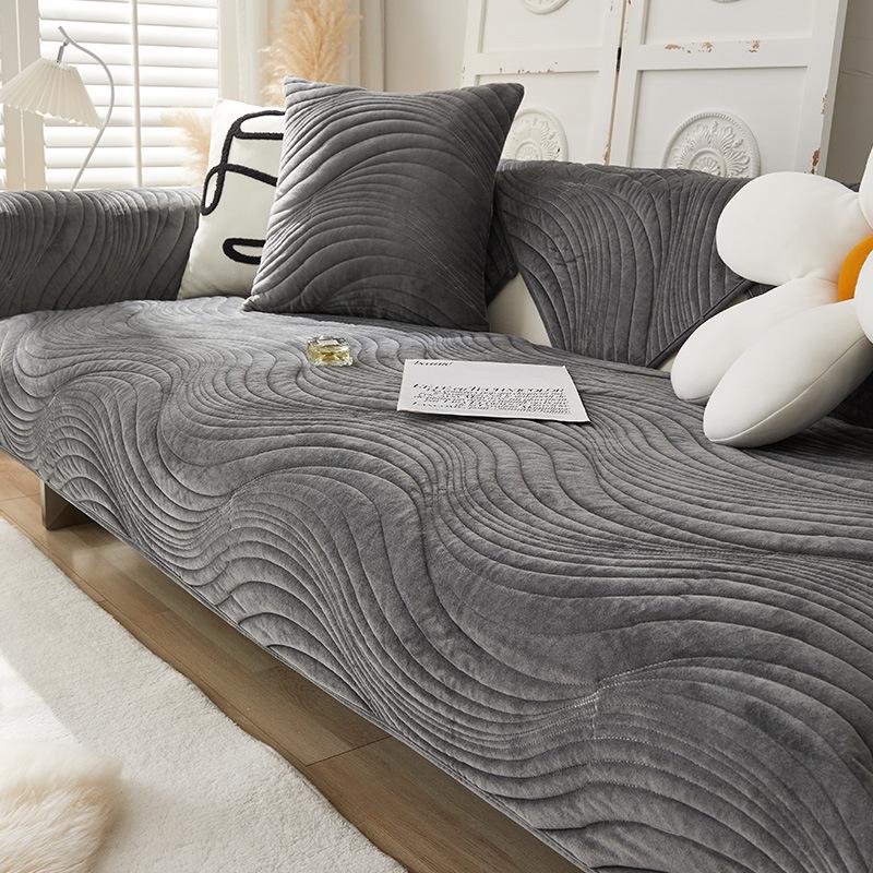 Modern Minimalist and Thickened Plush Sofa Cushion, Winter Anti Slip and Dirt Resistant Leather Sofa, Solid Color Cover Cloth