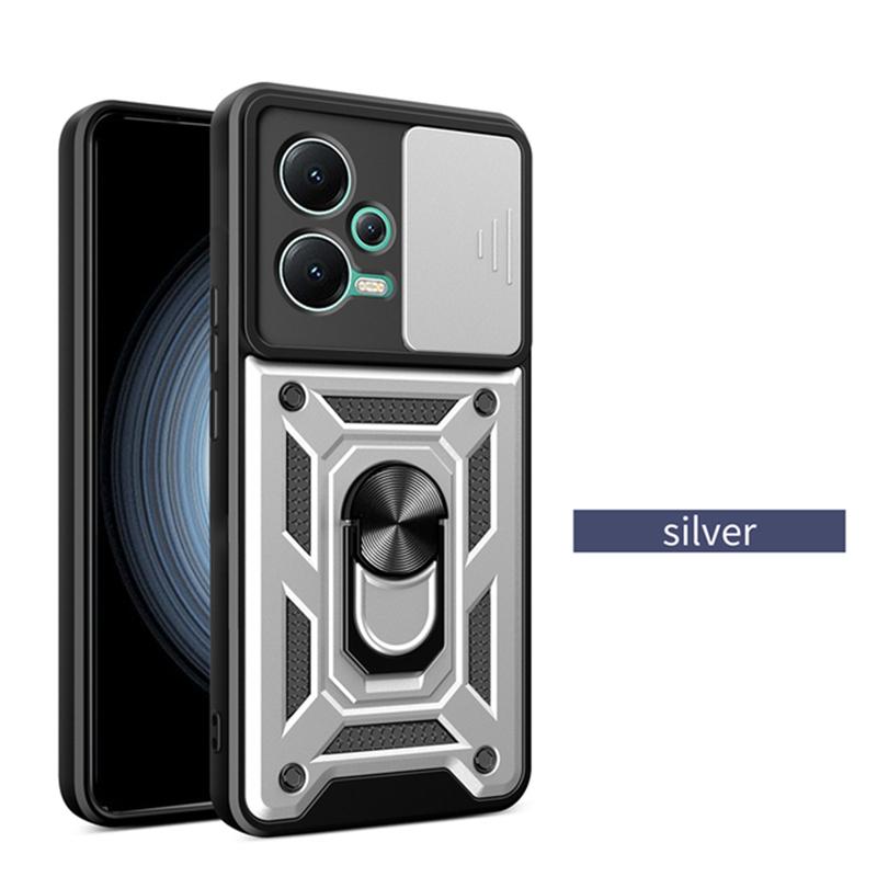 Shockproof Case Armor Xiaomi For Poco X5 Pro Windows Slide Camera Lens Protection Ring Stand Holder Phone Cover For Poco X5 Cases