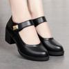 Mom Shoes Single Shoes 2025 Spring and Autumn Breathable Women's Shoes Thick Heel Soft Sole Work Shoes Casual Comfortable Black Middle Heel Shoes