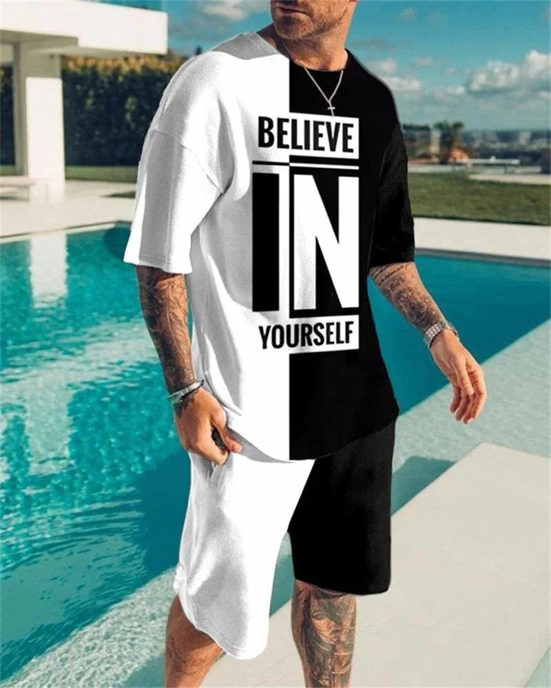 Новый летний мужской комплект повседневной одежды, мужская футболка + шорты, спортивный костюм 3D King, индивидуальный модный тренд, креативный мужской комплект с футболкой