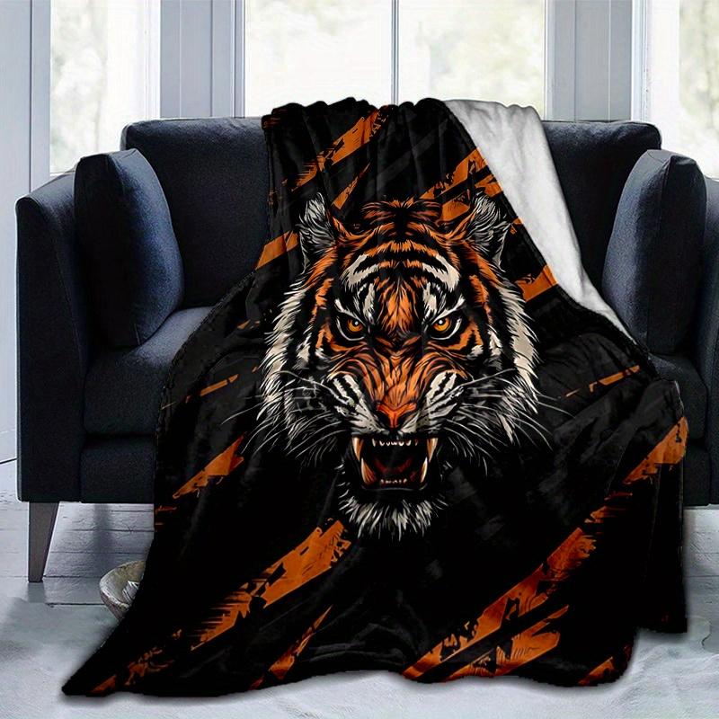 1pc Orange Stripes Tiger Blanket Cartoon Throw for Room Decor, Gift Idea, Living Room, Travel, Camping, Car Blankets