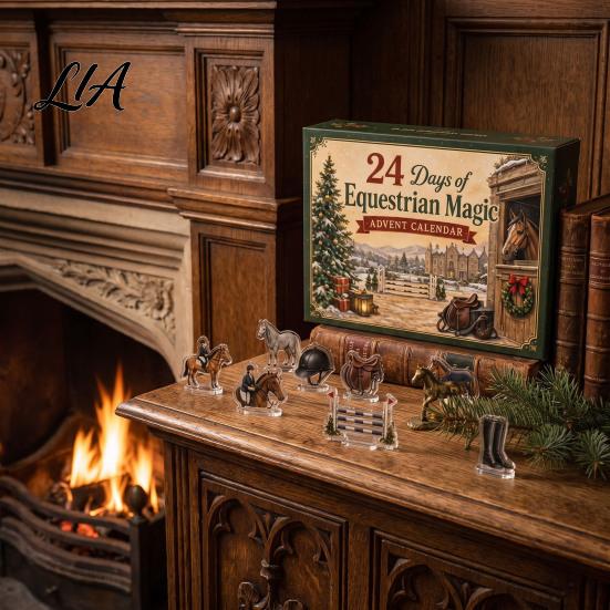 Equestrian Advent Calendar Calendar, 24Pcs Acrylic 2D Horse Ornament Set, Christmas Countdown Gift Desk Decor, for Lovers Lover Holiday
