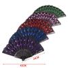 Радужный цветной танцевальный веер с узором павлина, складной ручной вышитый веер с пайетками