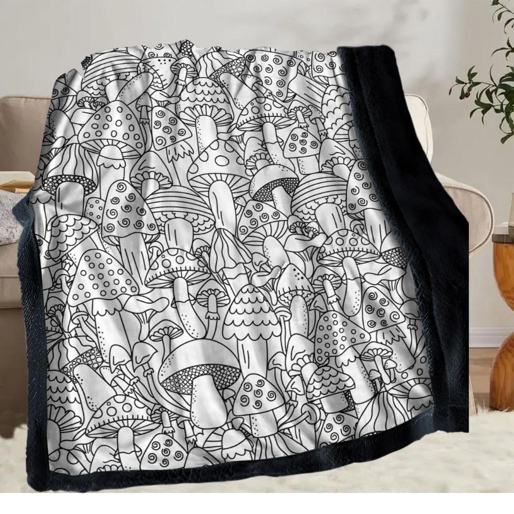 Coloring Blanket with Mushroom & Forest Graffiti Book Soft Plush Flannel All-Season Cozy Throw Suitable for Coloring Parties Birthday Christmas Gift