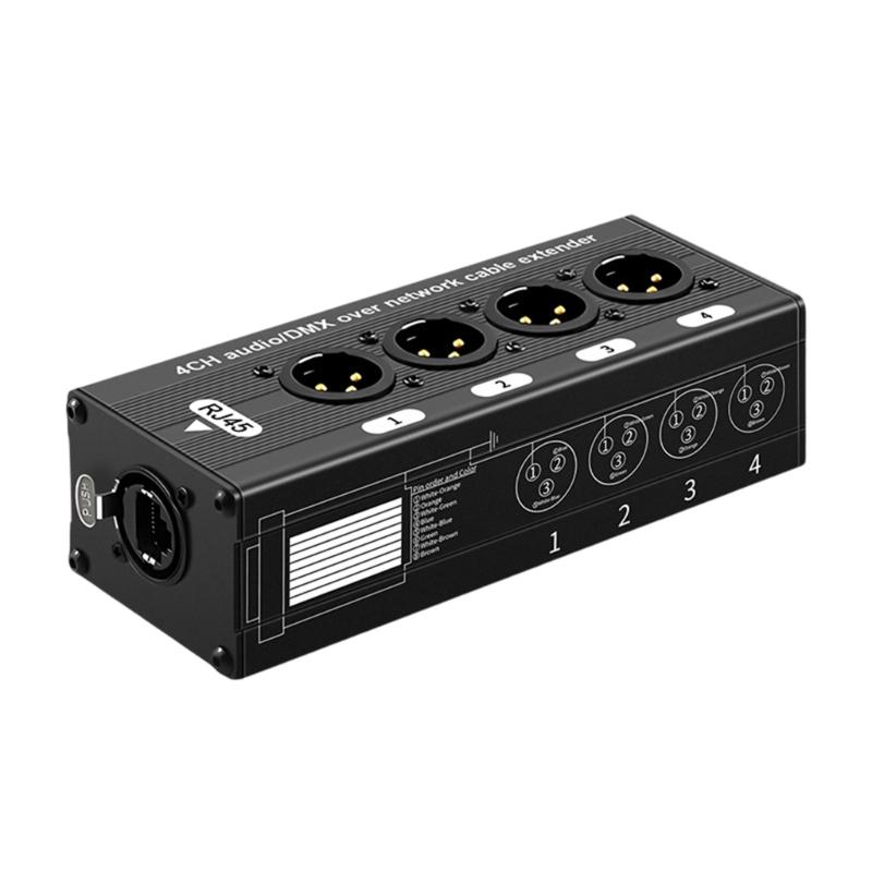 Профессиональный 4-портовый XLR-конвертер по Ethernet для передачи звука без шума Аудио-удлинитель