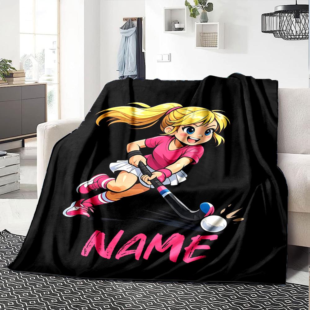 Custom Name hockey Theme Printed Blanket - Perfect for Couch, Bed, Travel & Outdoor Use | Machine Washable, Cozy & Durable.