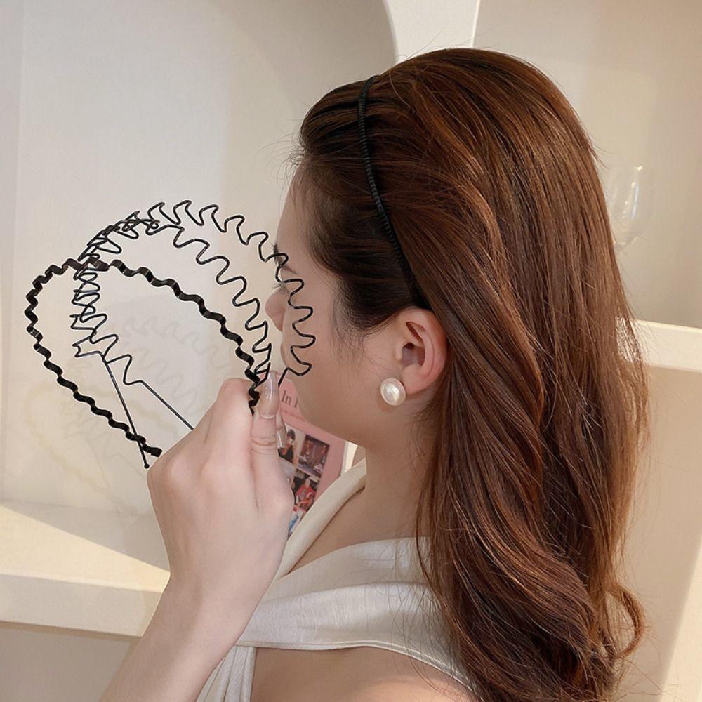 Двухслойный тонкий металлический обруч для волос, мужская резинка для волос весенней формы, повязка на голову в форме волны, детская повязка на голову