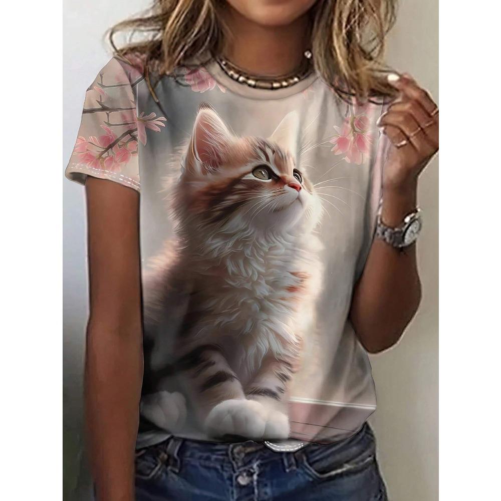 Women's Short Sleeve Round Neck T-Shirt, Summer Graphic Tees Women Tops