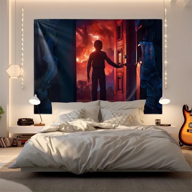 S-Stranger T-Things Red Door Upside Down Tapestry Art Wall Hanging Banner Backdrops Cloth Bedroom Living Room Dorm Party Decor
