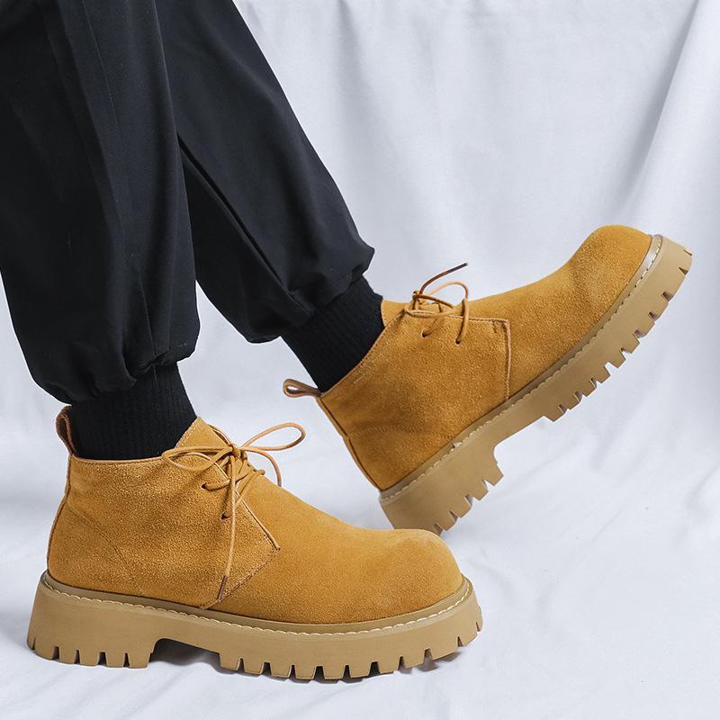 Мужские ботинки мартин, ботинки цвета ревеня, корейская версия, дышащие кожаные ботинки, мужские ботинки с высоким голенищем, мужские повседневные ботинки мартин, мужские 7302-R