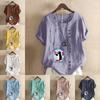 Women's Fashion Penguin Prined Round Neck Short Sleeve T-shirt Casual Cotton Linen Graphic Shirt Leisure Loose Summer Blouse Tops