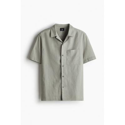 Рубашка HM Regular Fit с коротким рукавом из льняной смеси, цвет шалфейно-зеленый