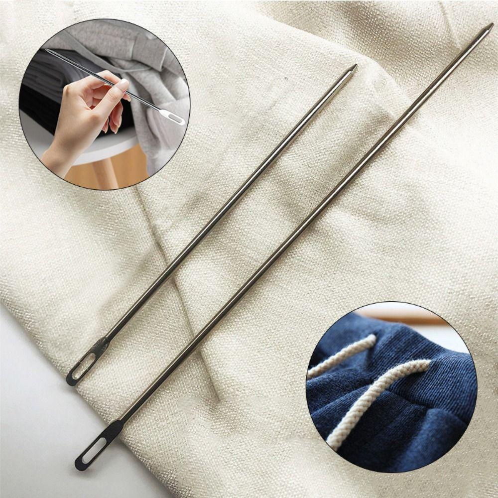 2pcs Silver Rope Threader Metal Threading Needle Sewing Needles Elastic Cord Threader Sewing