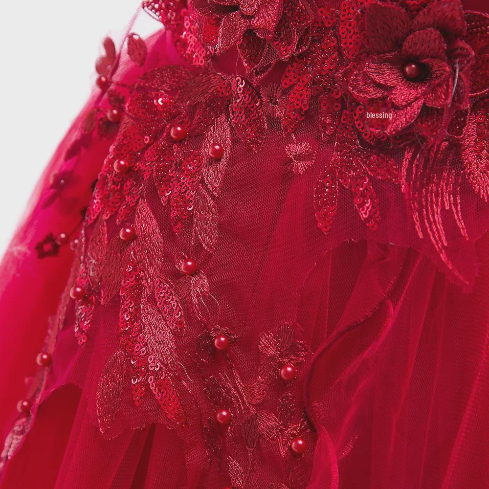 European and American Kids' One-Shoulder Princess Evening Dress for Flower Girls & Piano Performances