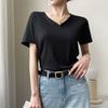 Повседневный стиль, универсальный, V-образный вырез спереди, короткие рукава, женская летняя утягивающая белая футболка в корейском стиле, модный топ