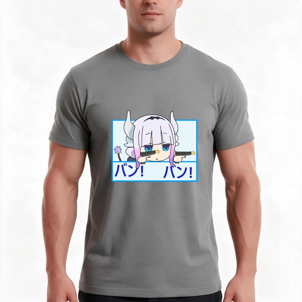 Dragon Maid Kanna With Guns Bang Bang Tshirt Summer Casual Cotton Tee Oversized Streetwear Tops Vintage Graphic Print