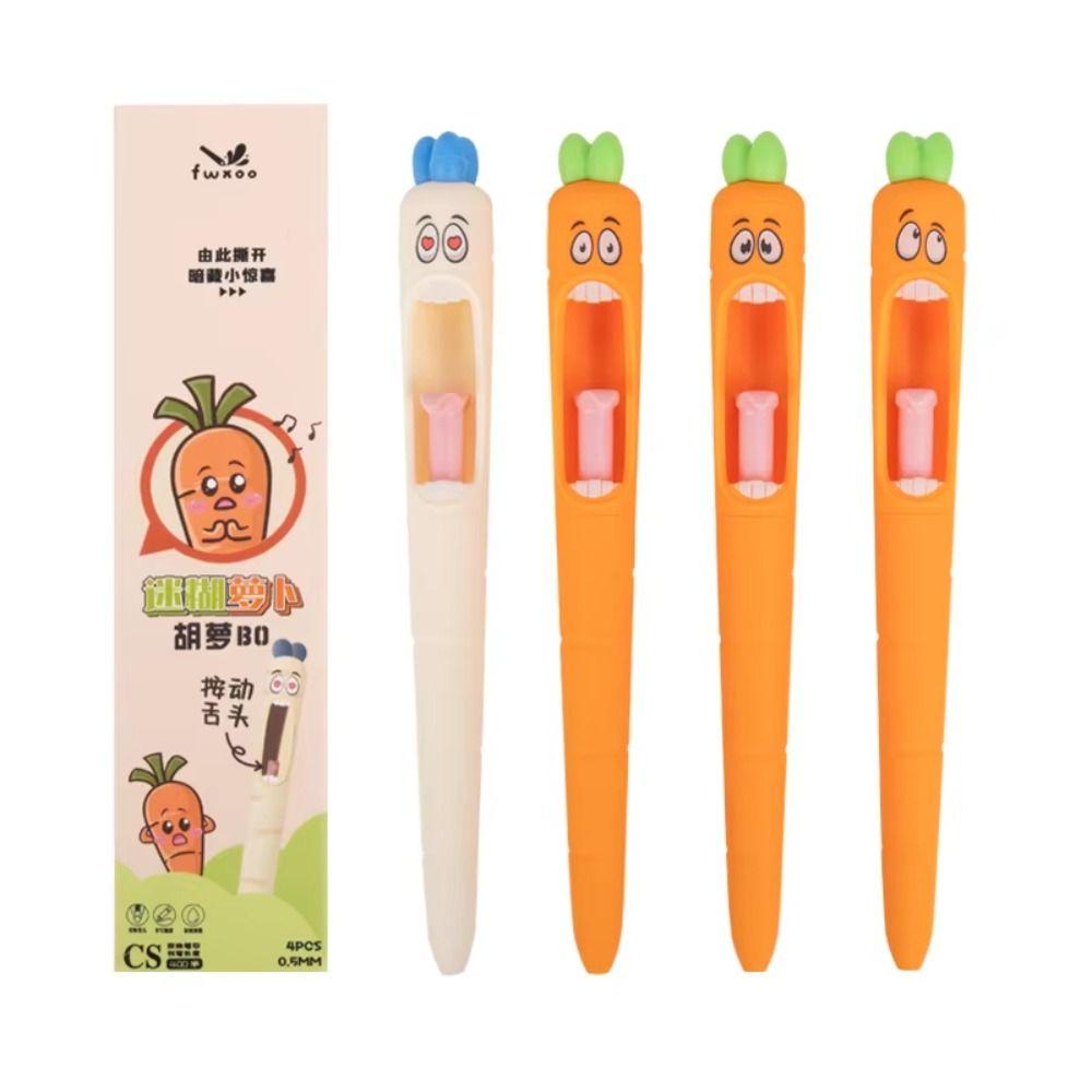 4Pcs/Box Multifunction Student Writing Pen ABS Carrot Ink Pen Drawing Stationery