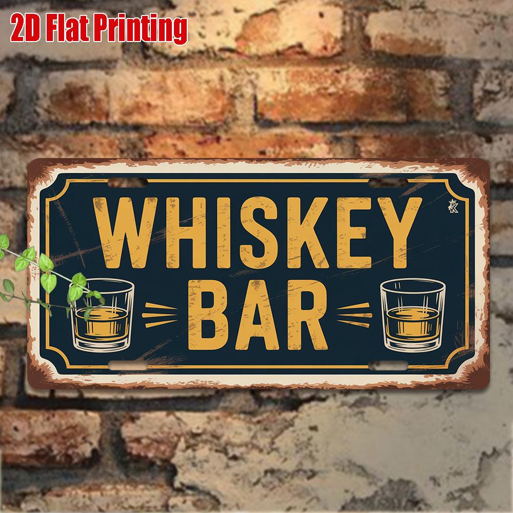 D Flat Large Vintage Whiskey Bar Metal Sign Xcm Rustic Aluminum Wall Plaque with WHISKEY BAR Lettering Whisky Icons