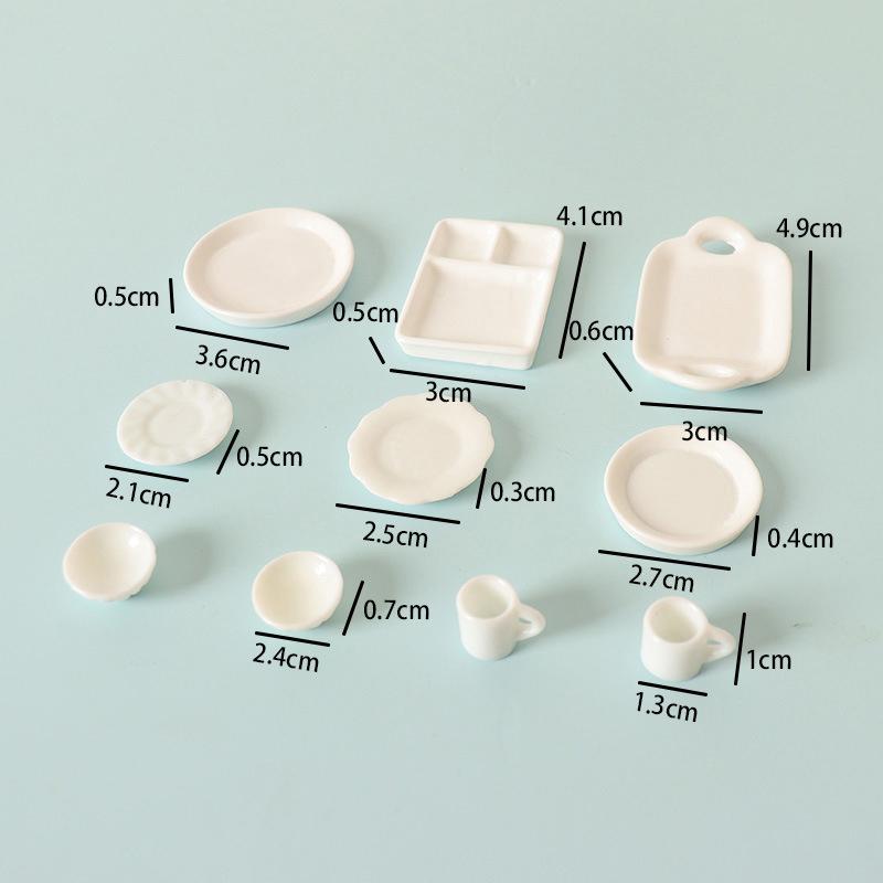 10 шт./компл., чисто белая посуда для кукольного домика, мини-посуда, чашки, миниатюрные игрушки для еды, реквизит для стрельбы