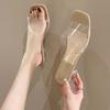 Transparent Cool Slippers Women's Outer Wear Summer New High-end Thick Heel Square Head Niche High Heel Slippers Ins Tide