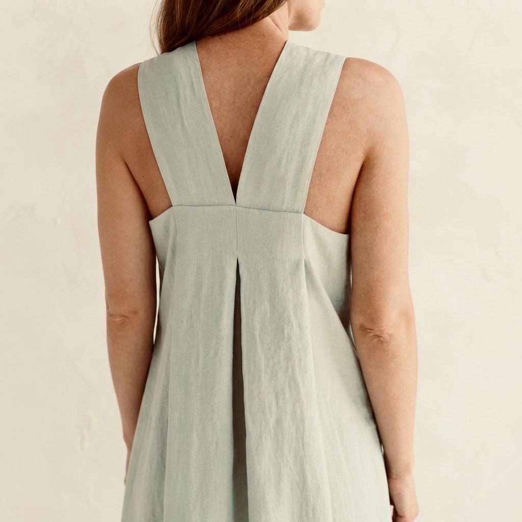 Casual Long Dress Women Sleeveless Square Neck A-Line Cotton Linen Summer Dress with Pockets