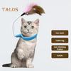 Interactive Cat Collar Toy Teasing Wand with Colorful Natural Feathers and Bell Adjustable Design Self Playing Toy Pet Cat Teaser Wand