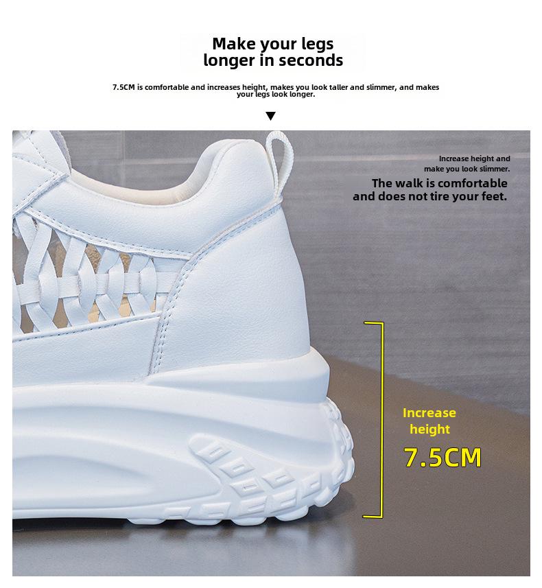 Летние женские повседневные белые сандалии 2024 года из дышащей ткани с низким верхом, толстой подошвой и внутренним подъемом пятки, из натуральной кожи, спортивный дизайн.