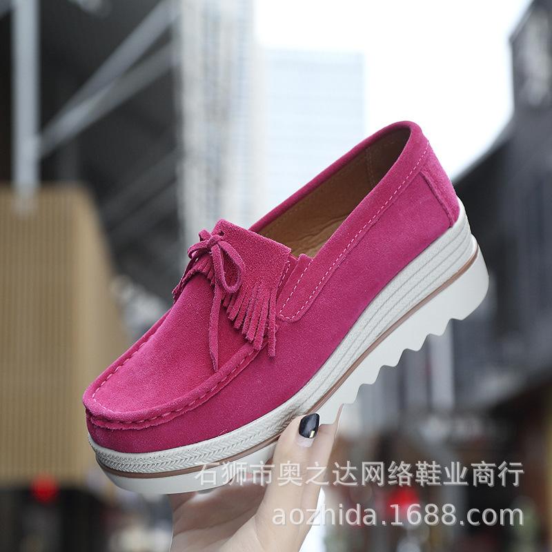 Joom 2025 весна-осень туфли-маффины с круглым наклонным каблуком и бахромой на платформе для мам, повседневная обувь большого размера для женщин