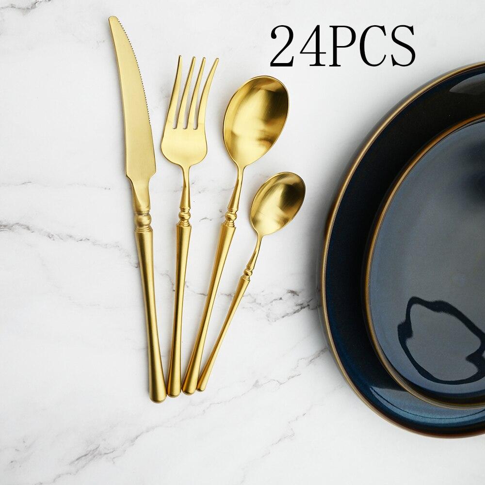 Золотые столовые приборы Набор столовой посуды Роскошные столовые приборы Наборы из стали 18/10 Качественная посуда Ножи Вилки Ложки Чайные ложки Вилки для кексов Обеденный набор