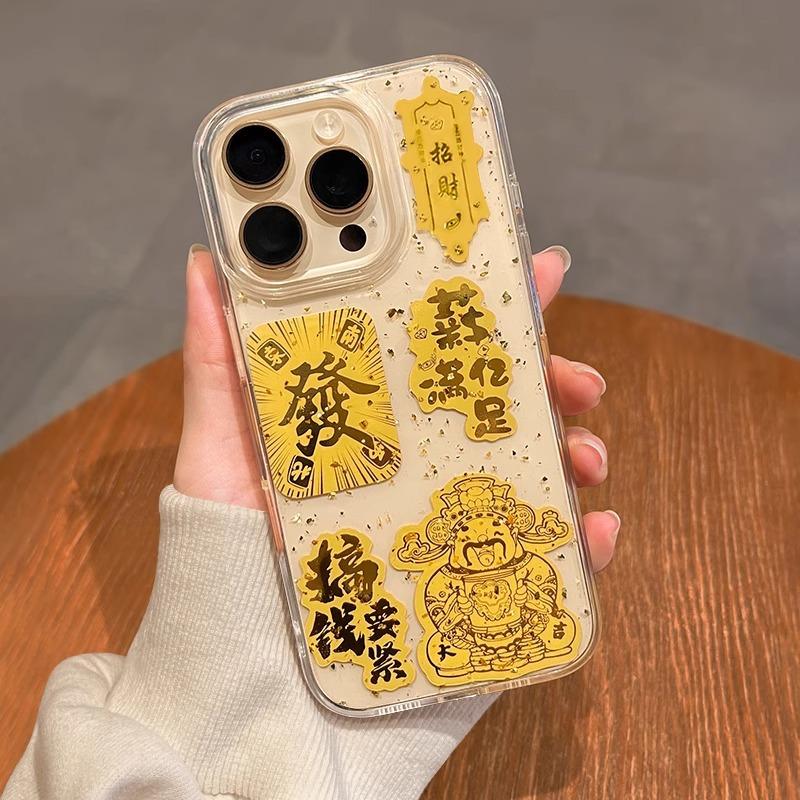 Чехол для телефона iPhone 17promax с яблоком из эпоксидной смолы с золотой фольгой, lucky day gold, 17pro, прозрачный мягкий чехол
