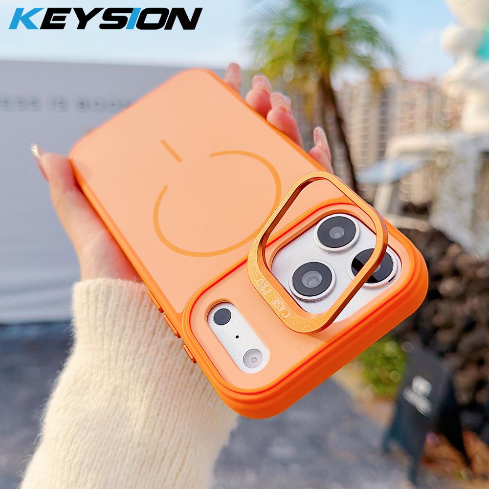 KEYSION Матовый чехол для телефона с покрытием Soft-touch, подставкой для линз, для Magsafe, для iPhone 17 Pro Max, магнитный, для беспроводной зарядки, противоударная задняя крышка