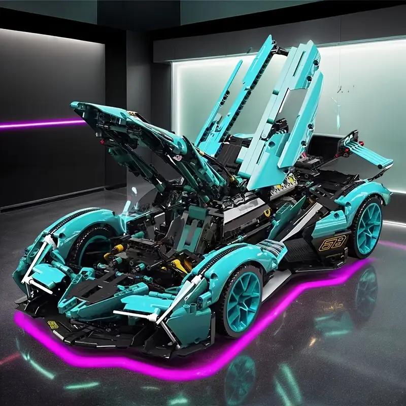 Нетоксичный набор для сборки синего автомобиля из 1269 деталей Стильная модель спортивного автомобиля Подходит для различных сцен Подарок на День святого Валентина/День рождения