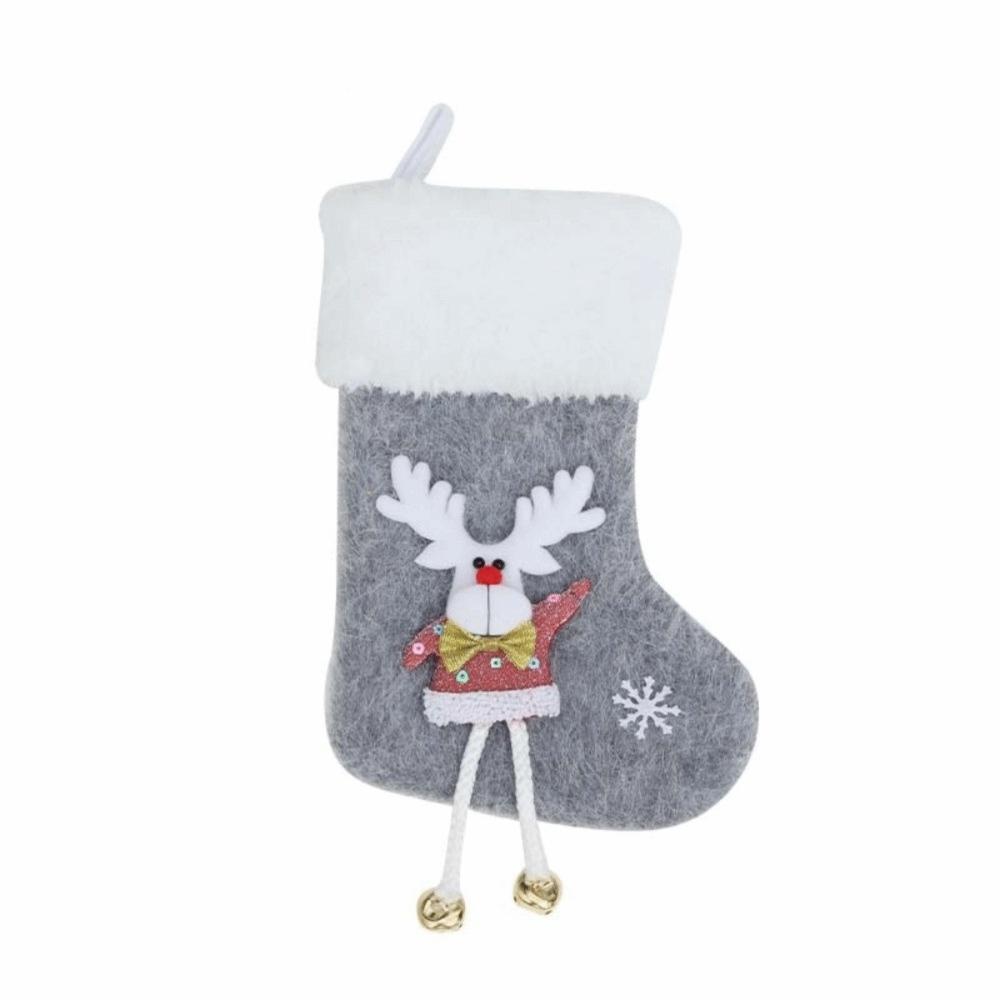 Plush Cuff Christmas Stocking Small Size Hanging Ornament Cozy Santa Gift Bags Festival Party