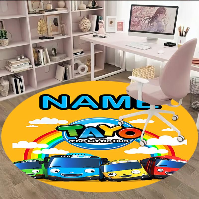 Customizable T-TAYO Bus Round Non-Slip Carpet - Ideal for Garden, Picnic, Office, Perfect for Decoration, Suitable For All Seasons