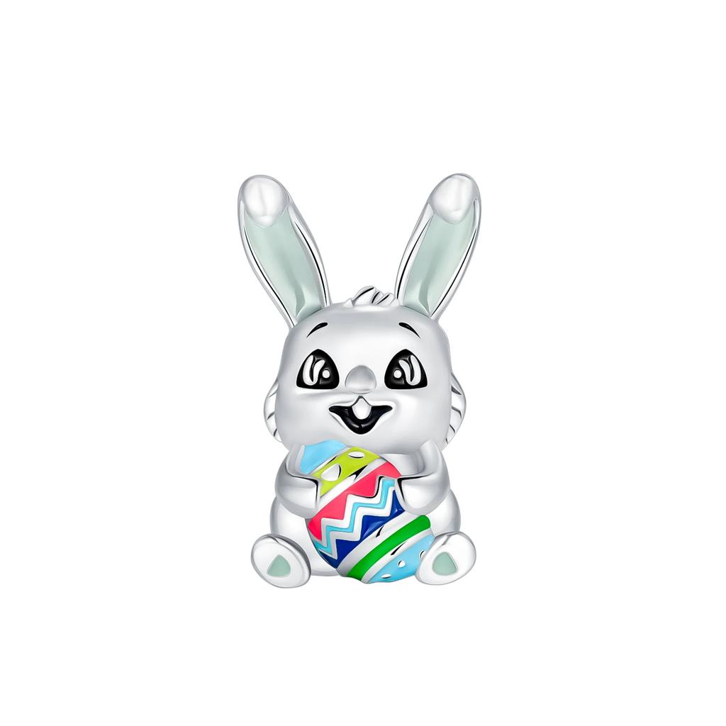 Медно-розовый кулон-шарм серии «Пасхальный кролик и яйцо», подходит для оригинального браслета, бусина-шарм, ожерелье, женские украшения для DIY