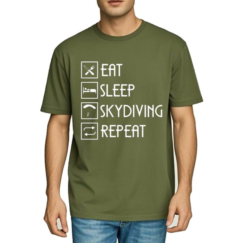 Vintage Tshirt Travel For Him Oneck Tshirt Big Size Eat Sleep Skydiving Repeat Fashionable For Unisex Teeshirt Top Tees