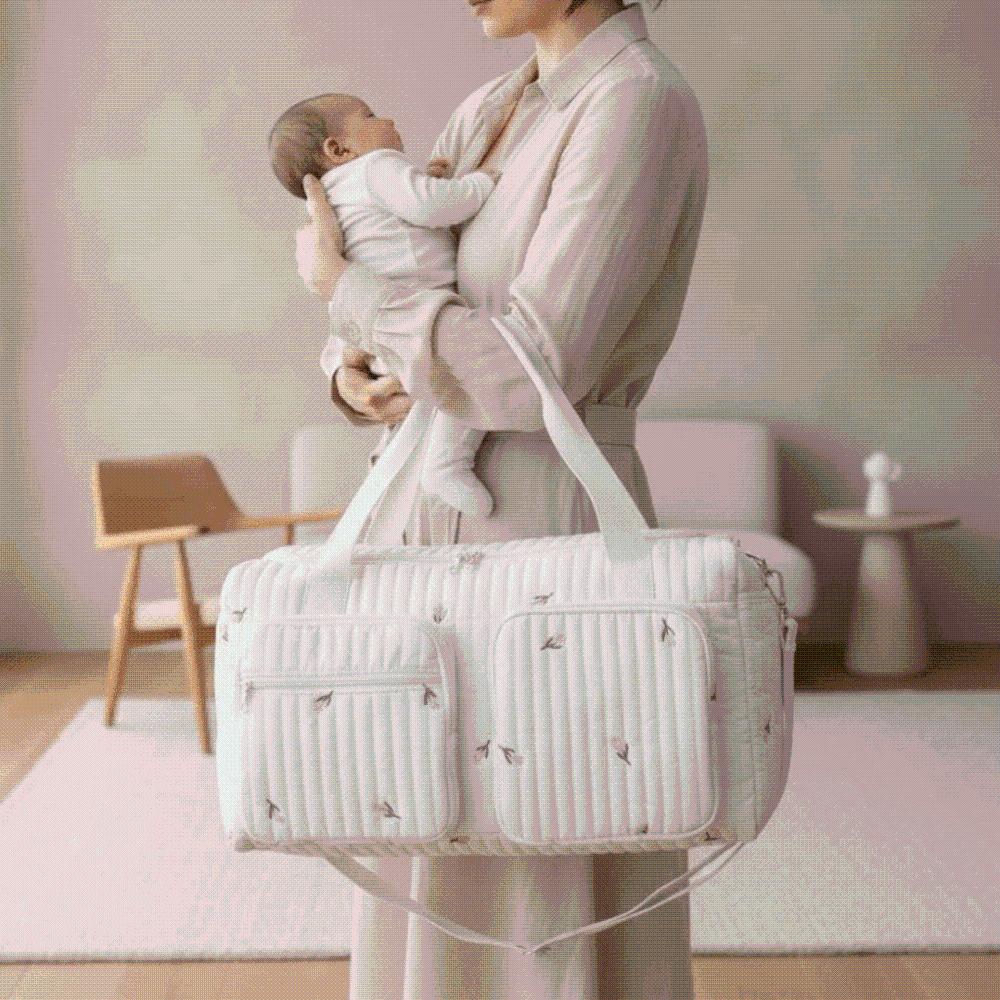 Large Capacity Diaper Organizer Quilted Cotton Travel Handbag Mommy Bag Newborn CareInfant Nursery