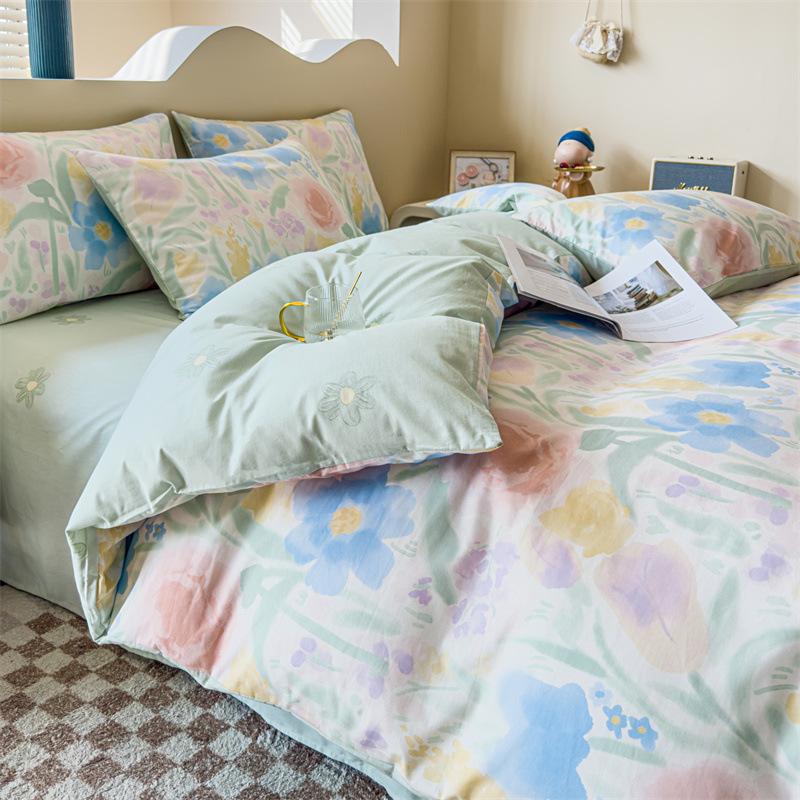 Комплект постельного белья из четырех предметов, пододеяльник из чистого хлопка с цветочным рисунком, простыня для спальни из трех предметов