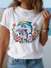 Women Summer Beach Casual White T‑Shirt Tropical Dolphin & Hibiscus Graphic Print Crew Neck Short Sleeve Elegant Vibrant Everyday Wear Tee