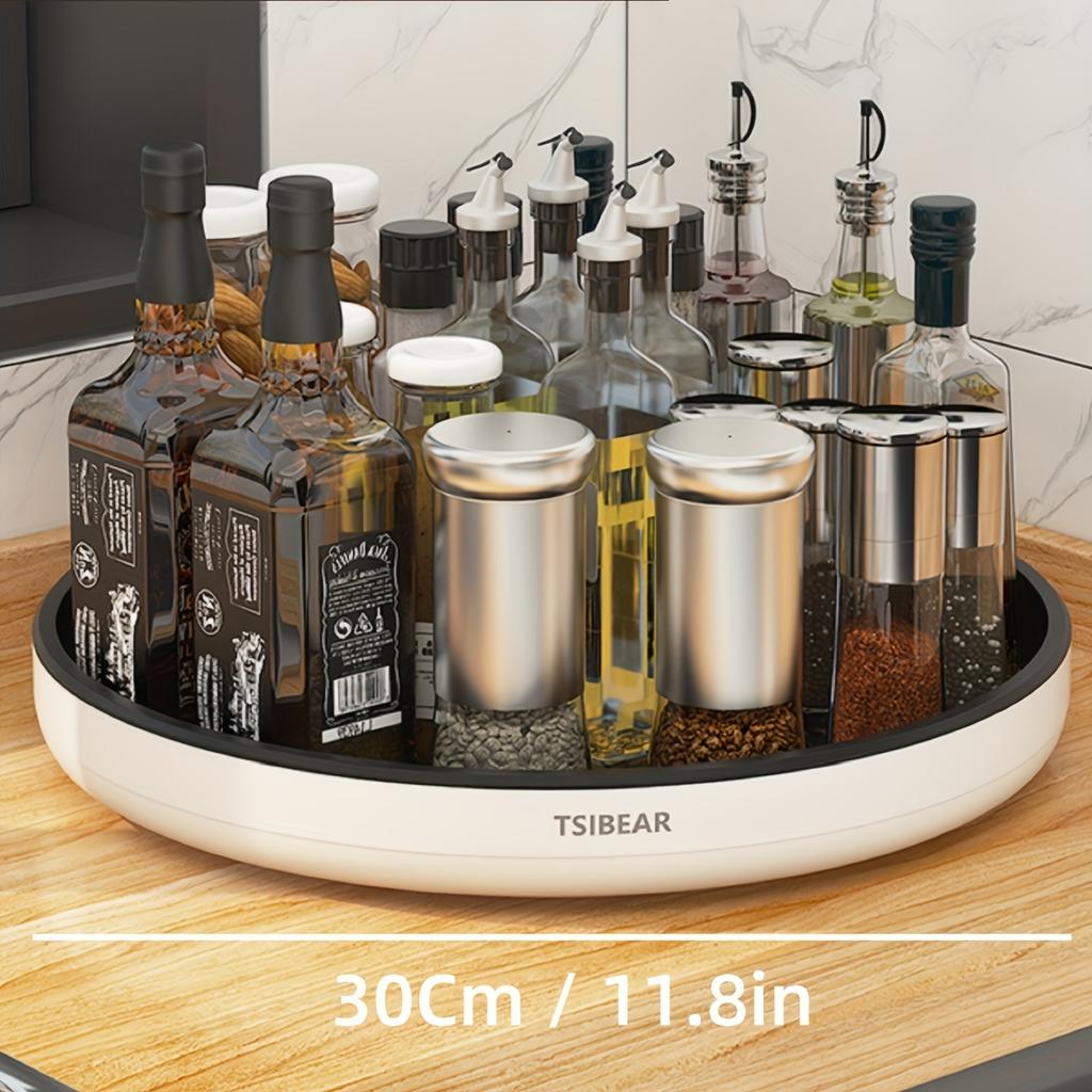 1pc Multi-Functional 360° Rotating Kitchen Organizer - Durable Plastic Countertop Storage Rack for Spices, Oils, and Fruits