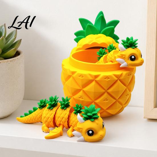 Small Item Storage Jar 3D Printed Pineapple Dragon Figurine Creative Fidget Toys Movable Joints Desk Organizer Toy Flexible Stress Relief Toys for