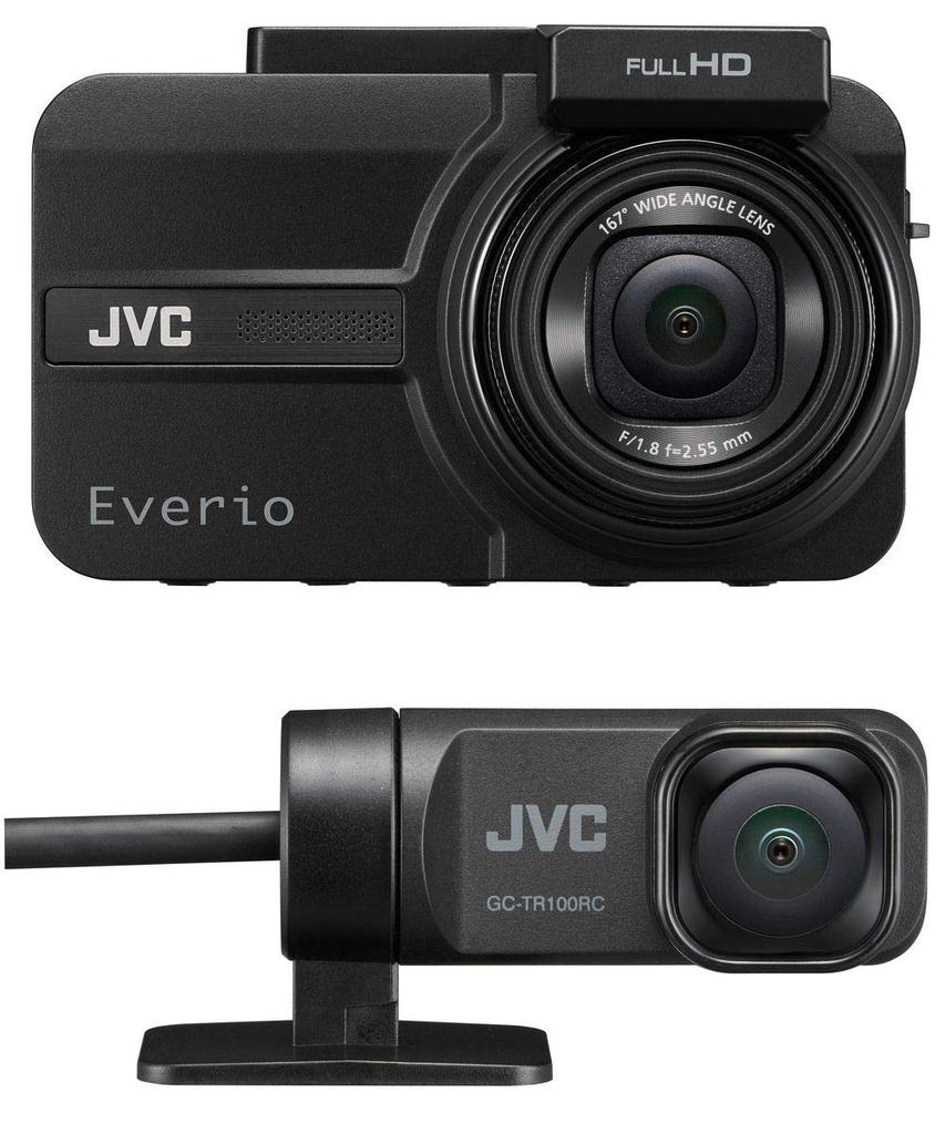 JVC Kenwood Видеорегистратор с передней и задней камерами Full и Micro SD картой Черный GC-TR100-B Двухкамерный Everio, Запись, HD, GPS, WDR, В комплекте,