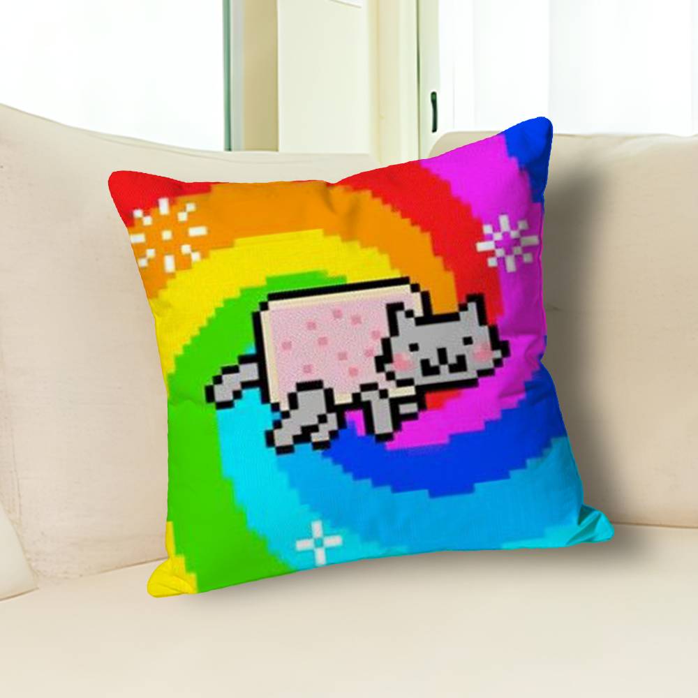 Забавные наволочки с котом N-Nyan для спальни, гостиной, дивана, домашнего декора, полиэстеровая наволочка на подушку с молнией