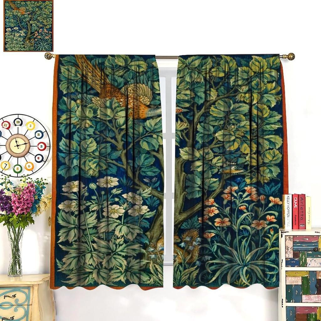 Блэкаут Винтажные Шторы William Morris Цветок Птица Ретро Растения Красный Цветочный Зеленое Дерево Принт Оконные Занавески Кровать Занавеска Бохо Полиэстер Моющиеся