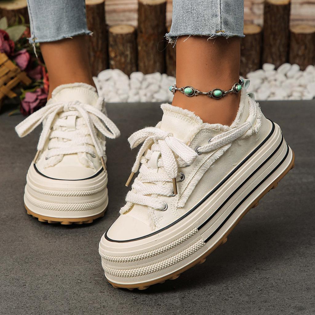 Fashion Sneakers Thick-soled Canvas Shoes Women's Height-enhancing White Shoes Student Platform Cake 2024 Autumn