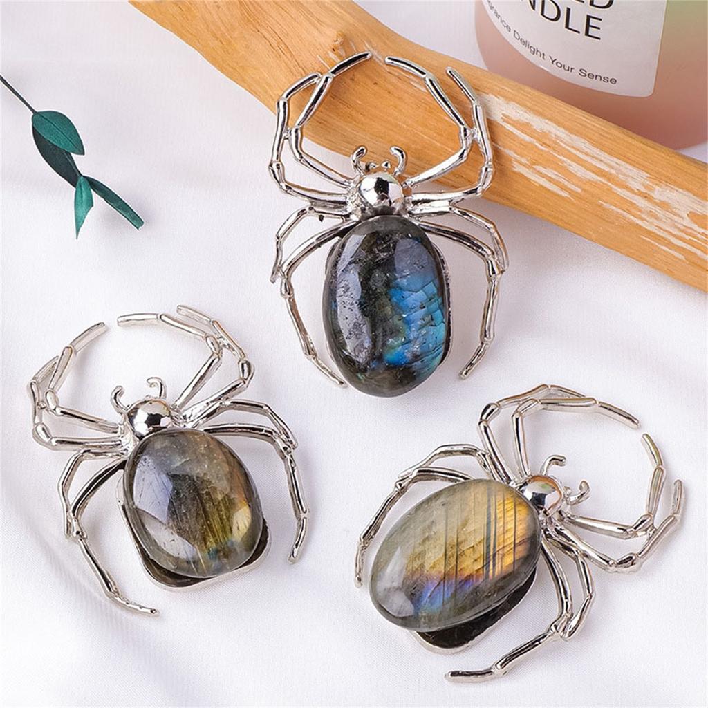 Natural Elongated Stone Stone Spider Ornament Gray Alloy Ornament