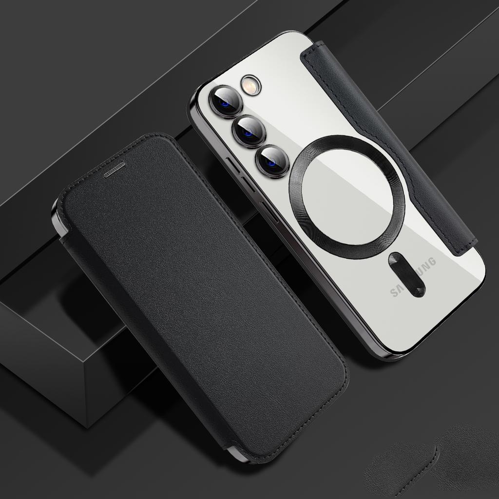 Магнитный чехол для Samsung Galaxy S23+ Совместимый с MagSafe, ПУ кожа+ТПУ Блокирующий RFID откидной чехол для телефона