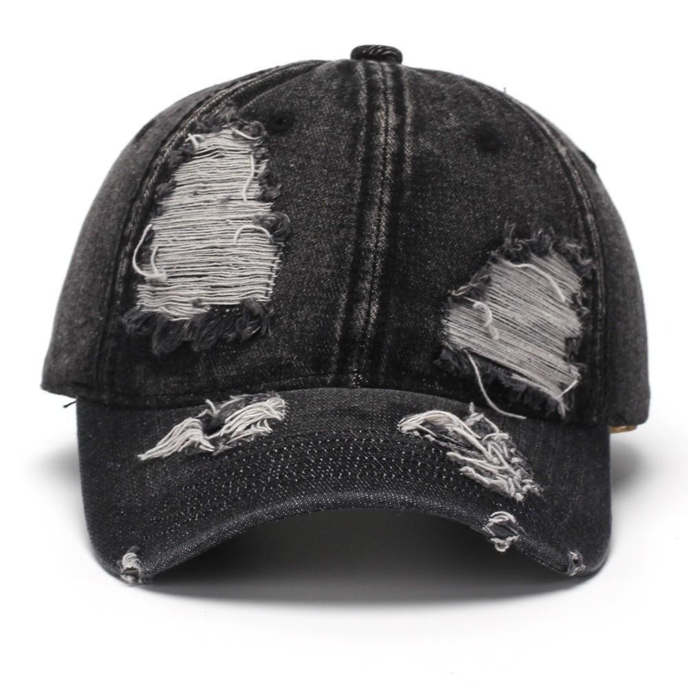Distressed Washed Denim Baseball Cap Ripped Sun Hat Versatile Duckbill Cap Daily Wear